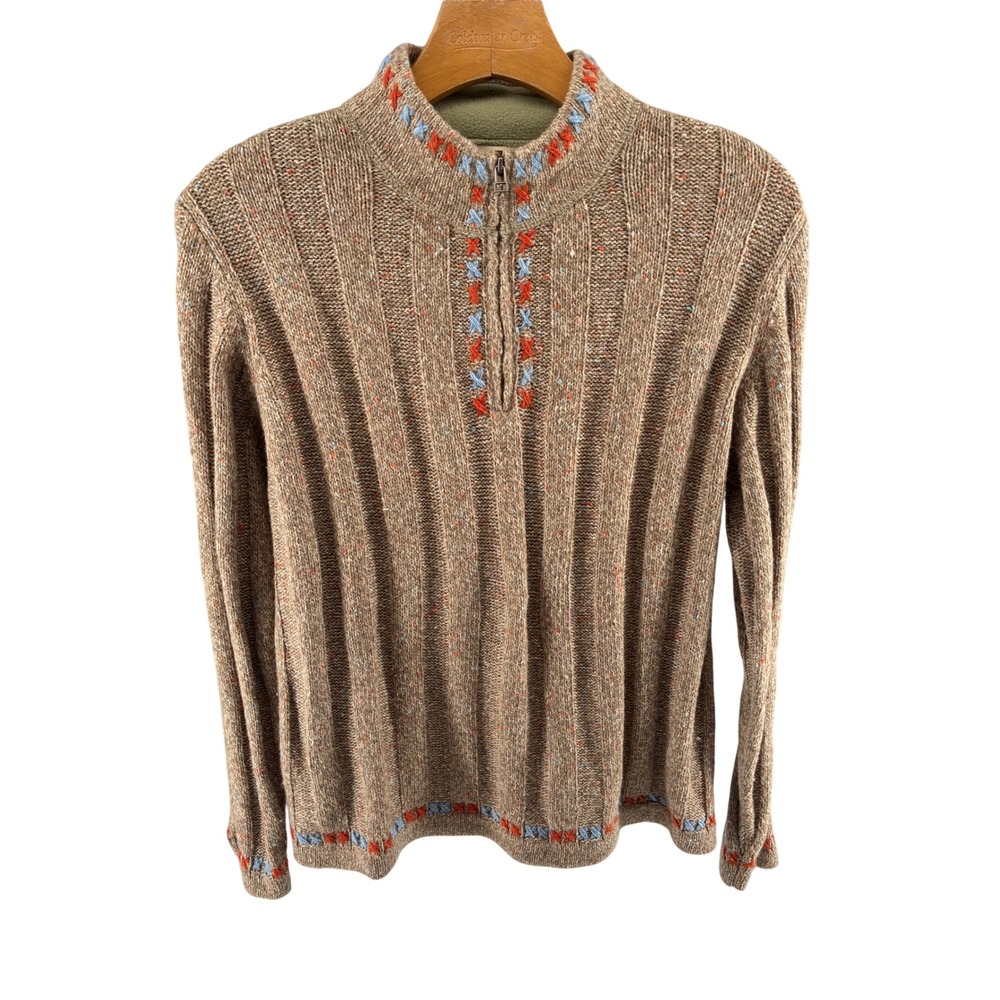 Fall Womens Petite M Quarter Zip Sweater Mock Neck Embroidered Pullover
